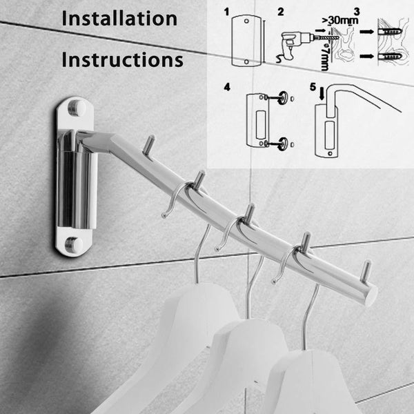 Products newdora 2 pack folding wall mounted clothes hanger rack clothes hook stainless steel with swing arm holder clothing hanging system closet storage organizer heavy duty drying rack wall mount hanger