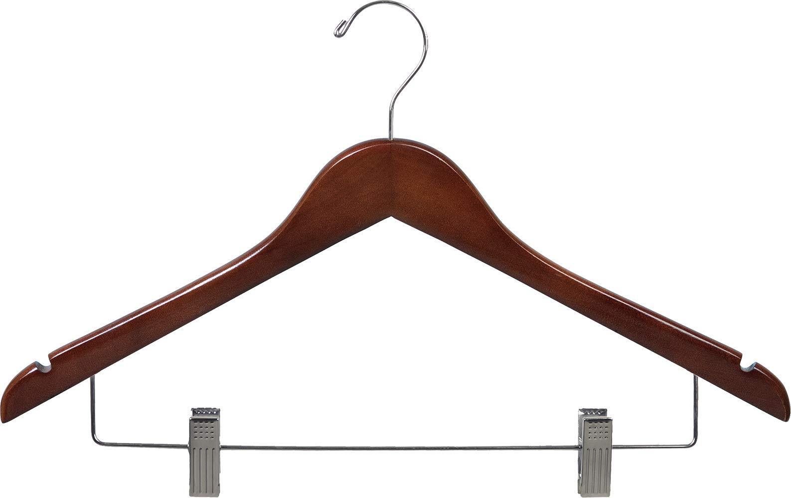 The best wooden combo hangers with walnut finish adjustable cushion clips flat 17 inch hanger with chrome swivel hook notches set of 24 by the great american hanger company