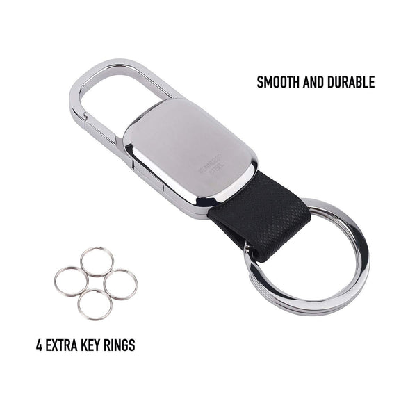 Top rated car key chain detachable carabiner key chain rings stainless steel heavy duty leather key holder organizer home car keychain clip hook best gift for business men and women with 4 extra key rings