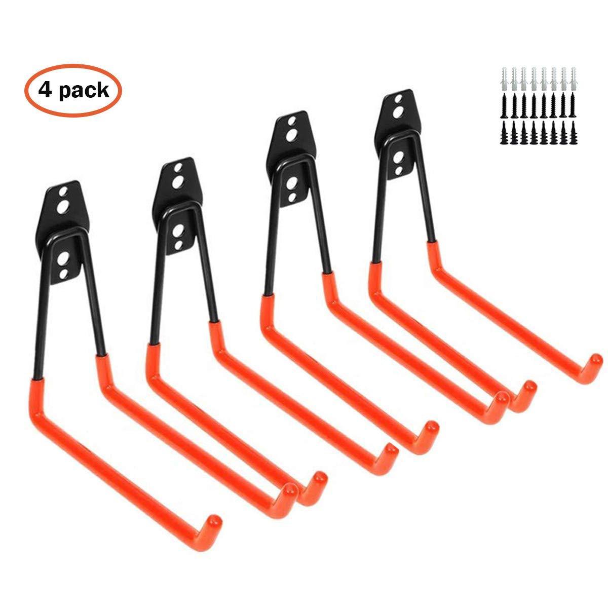 Order now garage hooks heavy duty storage utility hangers wall mount garage orgnaizier with extended double arms for ladders bikes heavy tools garden hoses and other bulky items 4 pack orange color
