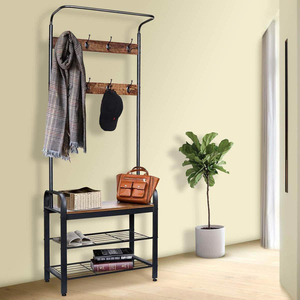 Products zncmrr entryway hall tree with shoe bench rustic coat rack industrial entryway furniture organizer with 8 double hooks and storage shelf for hallway bedroom living room easy assembly