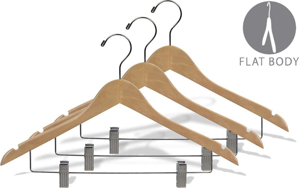 Buy now wooden combo hangers with natural finish adjustable cushion clips flat 17 inch hanger with chrome swivel hook notches set of 50 by the great american hanger company