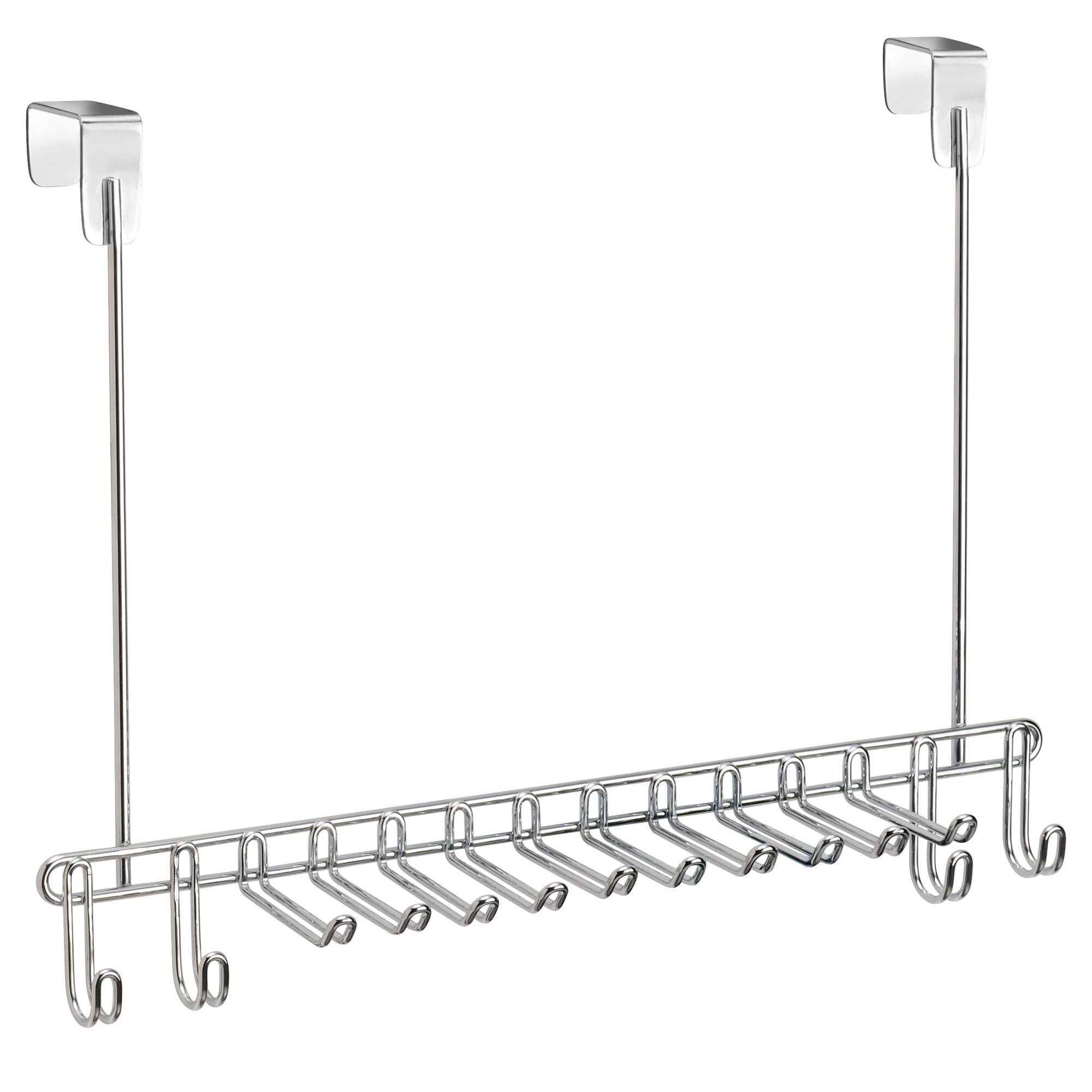 Shop here mdesign metal over door hanging closet storage organizer rack for mens and womens ties belts slim scarves accessories jewelry 4 hooks and 10 vertical arms on each 2 pack chrome 1