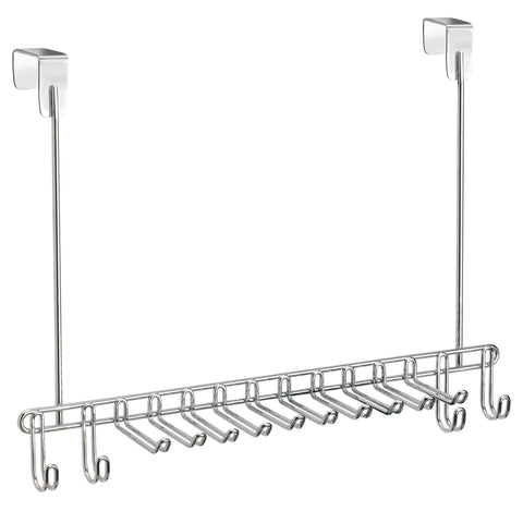 Shop here mdesign metal over door hanging closet storage organizer rack for mens and womens ties belts slim scarves accessories jewelry 4 hooks and 10 vertical arms on each 2 pack chrome 1