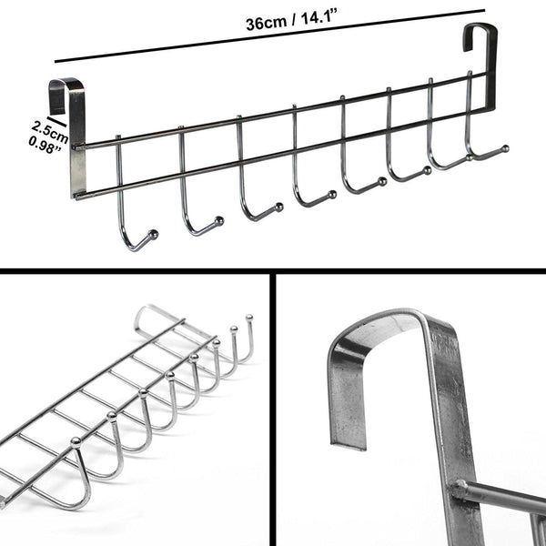 Latest 8 double hook over the door hanger by kurtzy stainless steel organizer rack for coat towel bag hat or robe polished silver chrome finish no mounting or fixings required