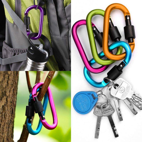 Explore yucool 10 pack aluminum d ring carabiners d shape keychain clips hook spring loaded for camping hiking fishing with 10 stainless steel wire keychains 10 key rings multi color