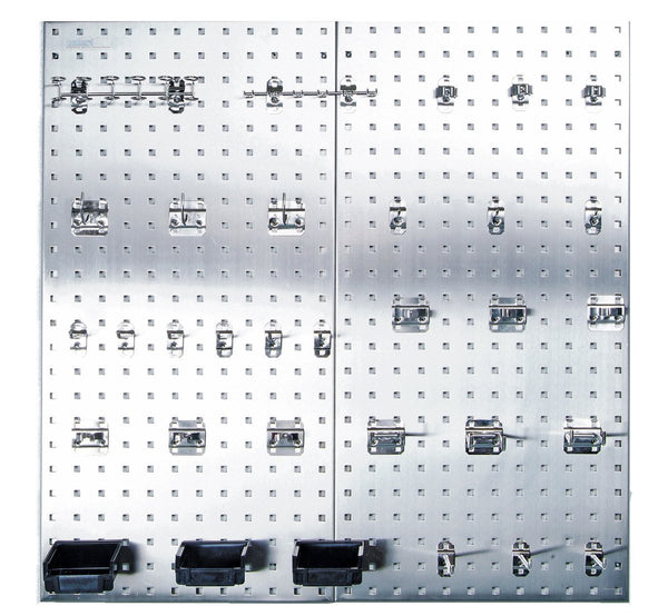 The best triton products lb18 skit stainless steel locboard assortment with two 304 stainless steel square hole pegboards with 32 piece stainless lochook assortment and 3 plastic hanging bins