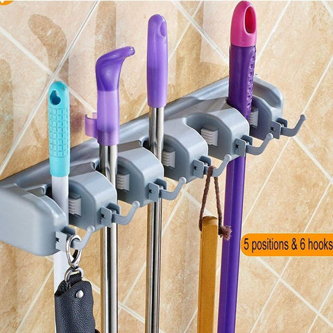 Budget friendly bosszi broom holder mop holder gardening tools organizer wall mounted storage racks with 5 positions and 6 hooks holds up to 11 tools firmly as rake broom mop handles etc