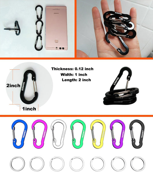 Cheap wapag carabiner clip 2inch aluminum flat gourd shape mini spring hook keychain keyring for keys small items daily life hammocks camping hiking running accessories 21color