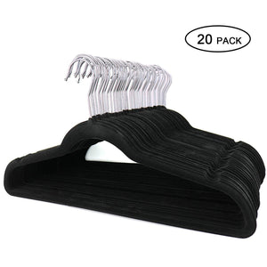 Topgalaxy.Z Velvet Suit Hangers, 20 Pack Closet Clothes Hangers - Non Slip Hangers for Coat Hanger, Pants Hangers, Dorm Hangers (Black)