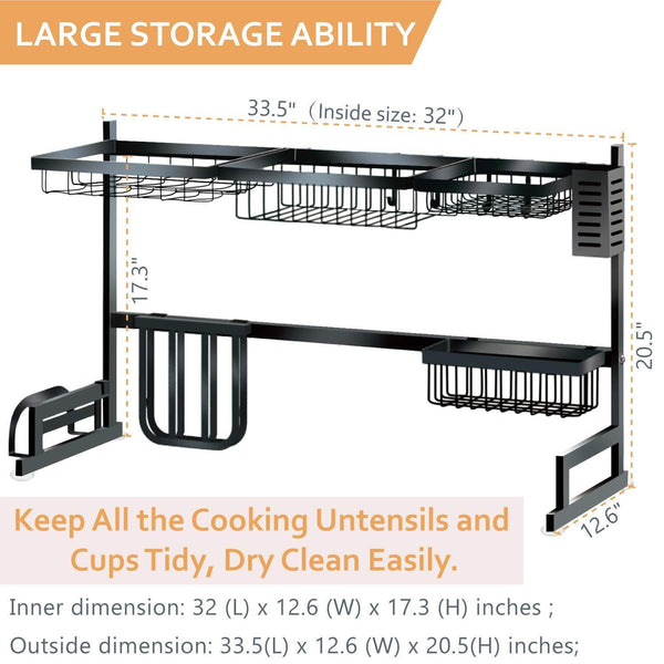 Select nice dish drying rack over the sink tsmine large dish drainers for kitchen counter stainless steel drain bowl dish rack kitchen supplies storage shelf utensils holder with 7 utility holder hooks