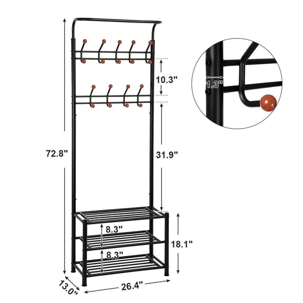 Heavy duty songmics entryway coat rack with storage shoe rack hallway organizer 18 hooks and 3 tier shelves metal black urcr67b