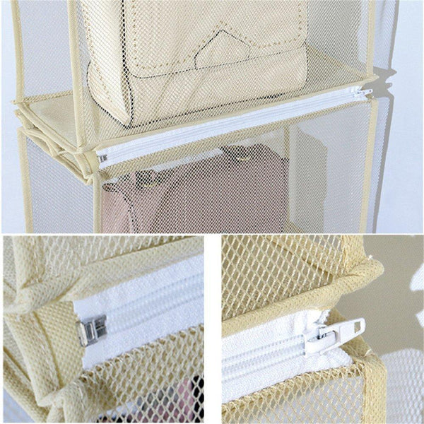 Save on zaro 2 in 1 hanging shelf garment organizer for bags clothes 4 shelves practical closet purse storage collapsible space saver accessory breathable mesh net with hooks hanger easy mount gray