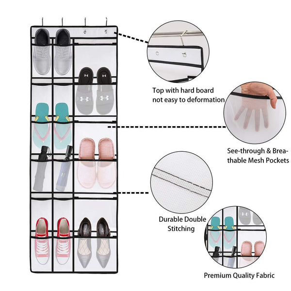 Get kootek 2 pack over the door shoe organizers 12 mesh pockets 6 large mesh storage various compartments hanging shoe organizer with 8 hooks shoes holder for closet bedroom white 59 x 21 6 inch