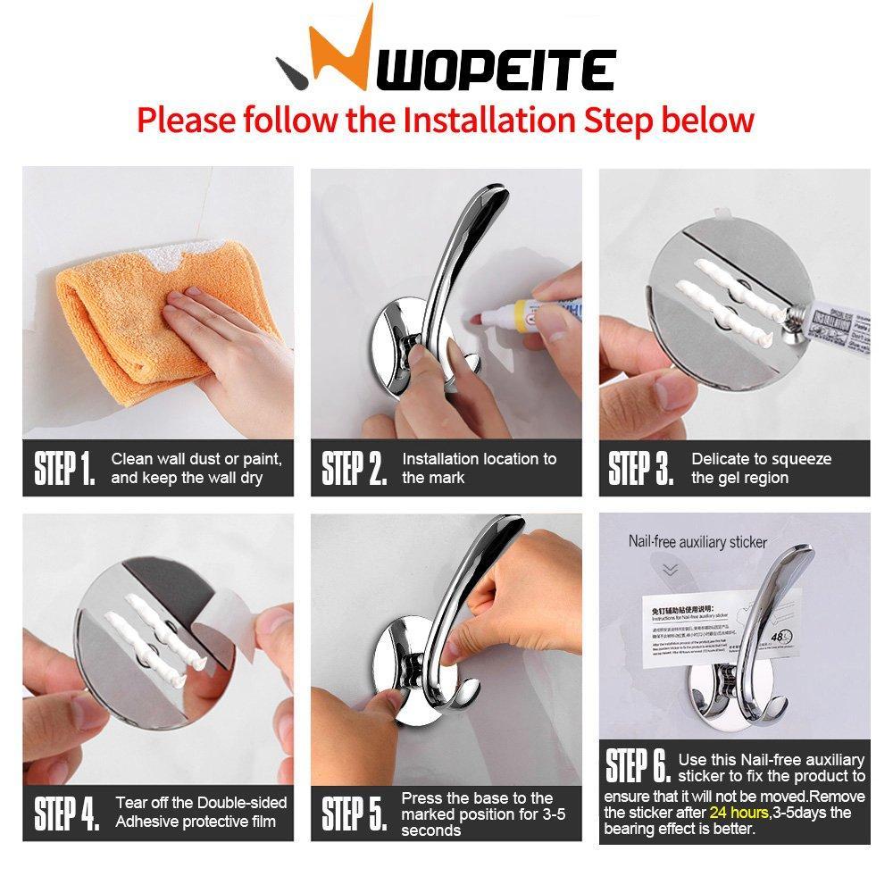 Save wopeite adhesive hook for towel and robe stainless steel no drills for bathroom kitchen organizer towel hooks on door
