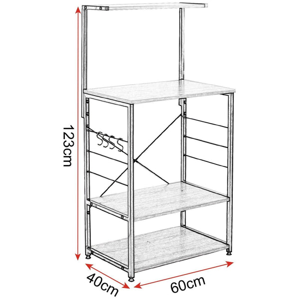 Kitchen woltu 4 tiers shelf kitchen storage display rack wooden and metal standing shelving unit for home bathroom use with 4 hooks