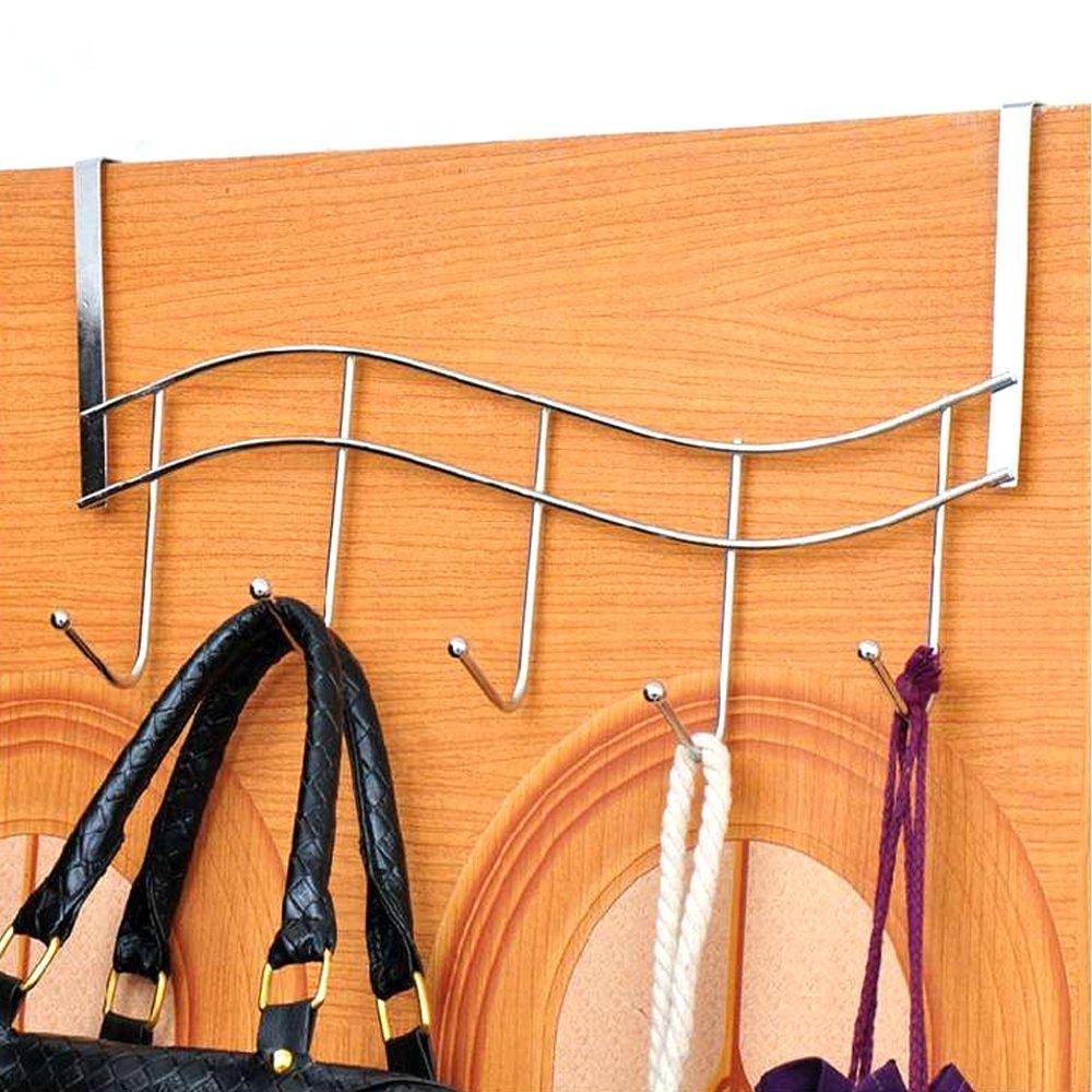 Buy over the door hanger for kitchen tools heavy duty wall storage organizer racks with 5 hooks metal hanging bathroom jewelry closet holder backpack space saver for towel coat jacket robes chrome
