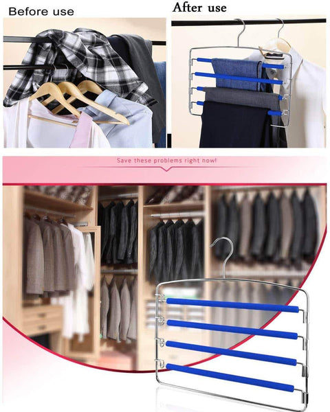 Online shopping rosinking slack hangers swing arm pants 2 pack multi layers removeable stainless steel scarf slack hangers non slip clothes rack with foam padded rotatable hook closet space saving organizer