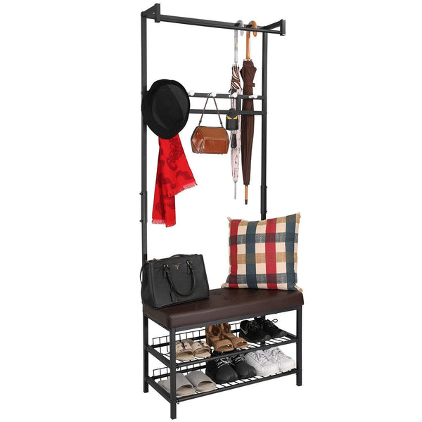 Amazon hromee vintage 4 in 1 hall tree with leather bench 5 coat rack hooks metal and wood shoe shelf organizer for entryway foyer