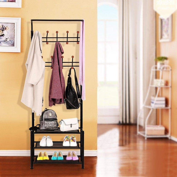 Get songmics entryway coat rack with storage shoe rack hallway organizer 18 hooks and 3 tier shelves metal black urcr67b