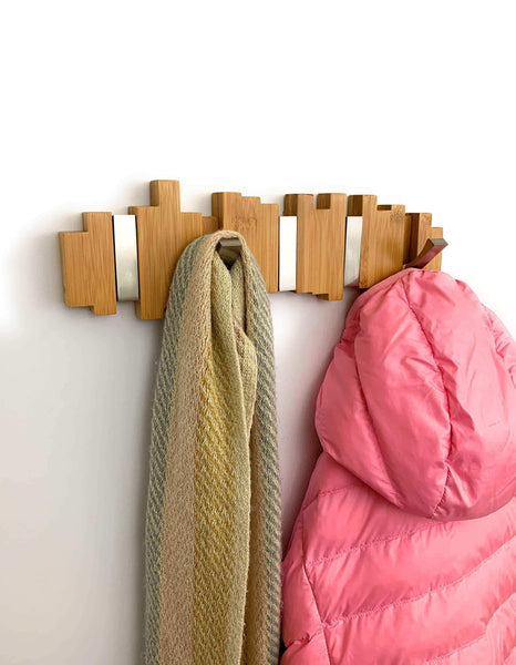 Discover the best modern wall mounted coat rack 100 natural bamboo coat and hat hooks sturdy chrome flip hooks modern and urban design for entryway hallway bathroom bedroom closet 5 hook