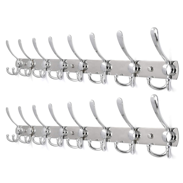 Top rated 2pacs webi 30 inch entryway robe hat clothes towel rack rail coat rack with 8 flared tri hooks wall mounted aluminum chrome finish