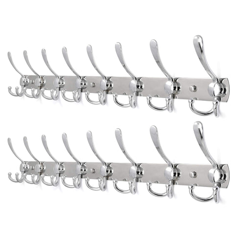 Top rated 2pacs webi 30 inch entryway robe hat clothes towel rack rail coat rack with 8 flared tri hooks wall mounted aluminum chrome finish