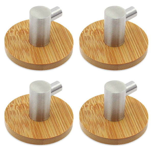 New abcgoodefg adhesive hooks bamboo and stainless steel ultra strong 3m hanger towel hooks for kitchen bathrooms lavatory closets 4pcs