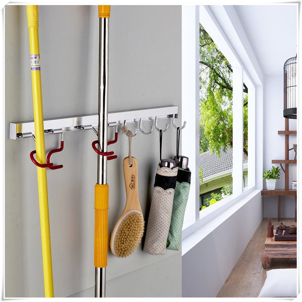 Explore cavoli mop and broom organizer wall mounted 4 adjustable holder and 3 hooks storage solutions for broom holders metal and easy clean