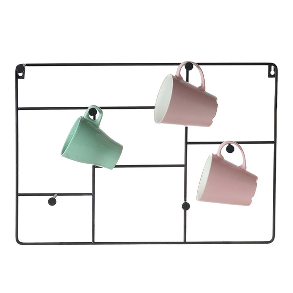 Latest mygift modern wall mounted 6 hook metal mug cup rack