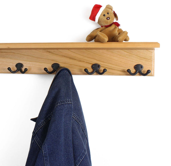 New pegandrail solid cherry shelf coat rack with aged bronze double style hooks made in the usa natural 53 with 10 hooks