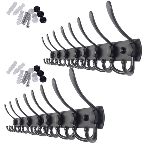 Kitchen webi coat rack wall mounted 30 inch 8 tri hooks 24 hooks decorative coat hat hook rack heavy duty triple hook rail wall hanging hooks for bathroom kitchen office entryway closet black 2 packs