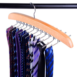 Cheap dbao pro tie rack for closet premium natural wooden tie hanger organizer with 24 rotatable swivel metal stainless steel hook for men women scarf tie belt versatility rack organizer hanger