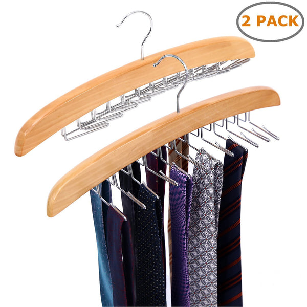 Storage organizer ohuhu wooden tie hanger rotating twirl 24 ties organizer rack hanger holder hook 2 pack
