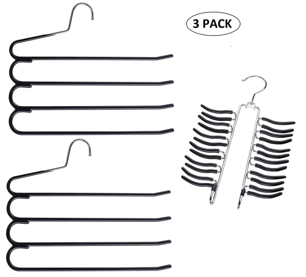 Top rated frank pressie 2 pcs pants hangers space saving clothes organizer skirts stainless steel non slip black rubber 4 tier and tie hanger hook belt rack multi layered open ended 24 bar