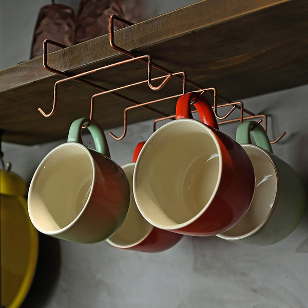 Storage organizer mygift rustic bronze tone 10 hook under the shelf espresso cup storage drying rack metal small teacup holder
