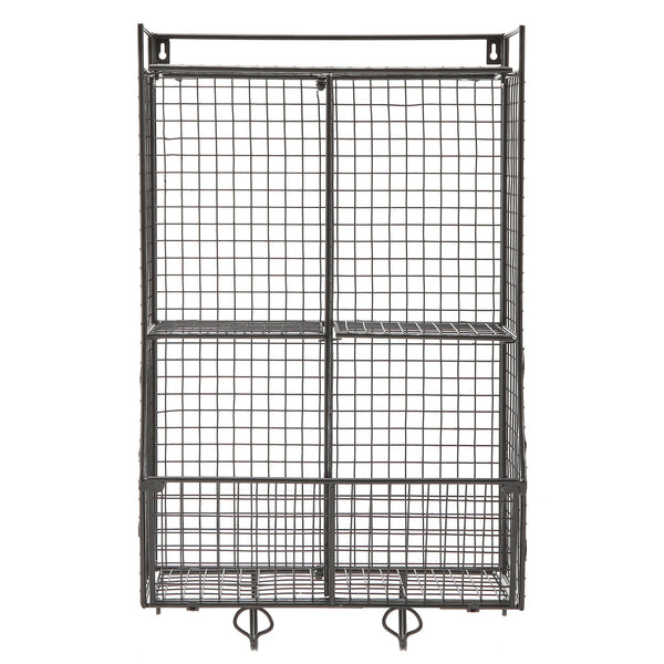 Explore wall mounted collapsible black metal wire mesh storage basket shelf organizer rack w 2 hanging hooks
