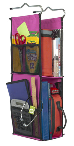 Products lockerworks 2 shelf hanging locker organizer 22 24 inches tall side pockets suspends from hooks shelf or closet rod fuchsia black