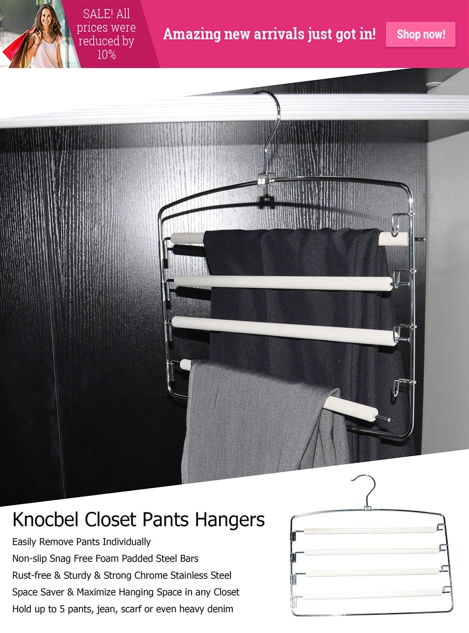 Best seller  knocbel pants clothes hanger closet organizer 4 layers non slip swing arm hangers hook rack for slacks jeans trousers skirts scarf 2 pack beige