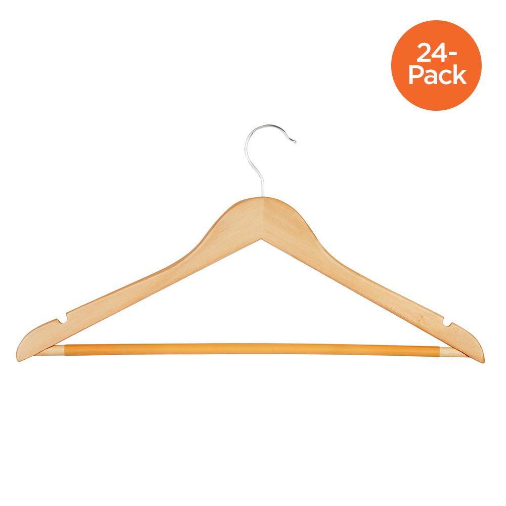 24-Pack Wood No Slip Coat Hangers, Maple