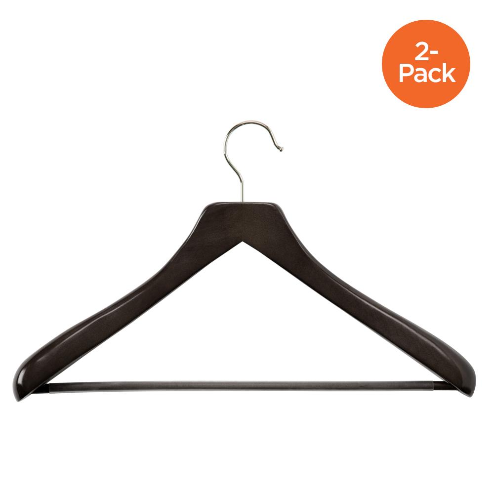 2-Pack Curved Wood Suit Hanger, Ebony